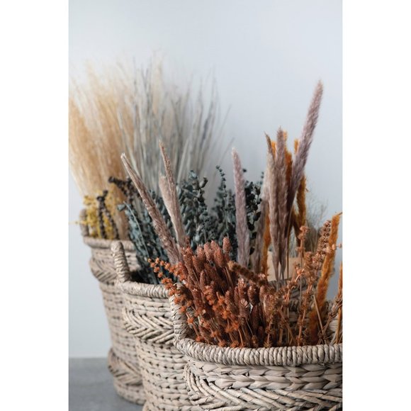 Woven Water Hyacinth & Rattan Baskets w/ Handles
